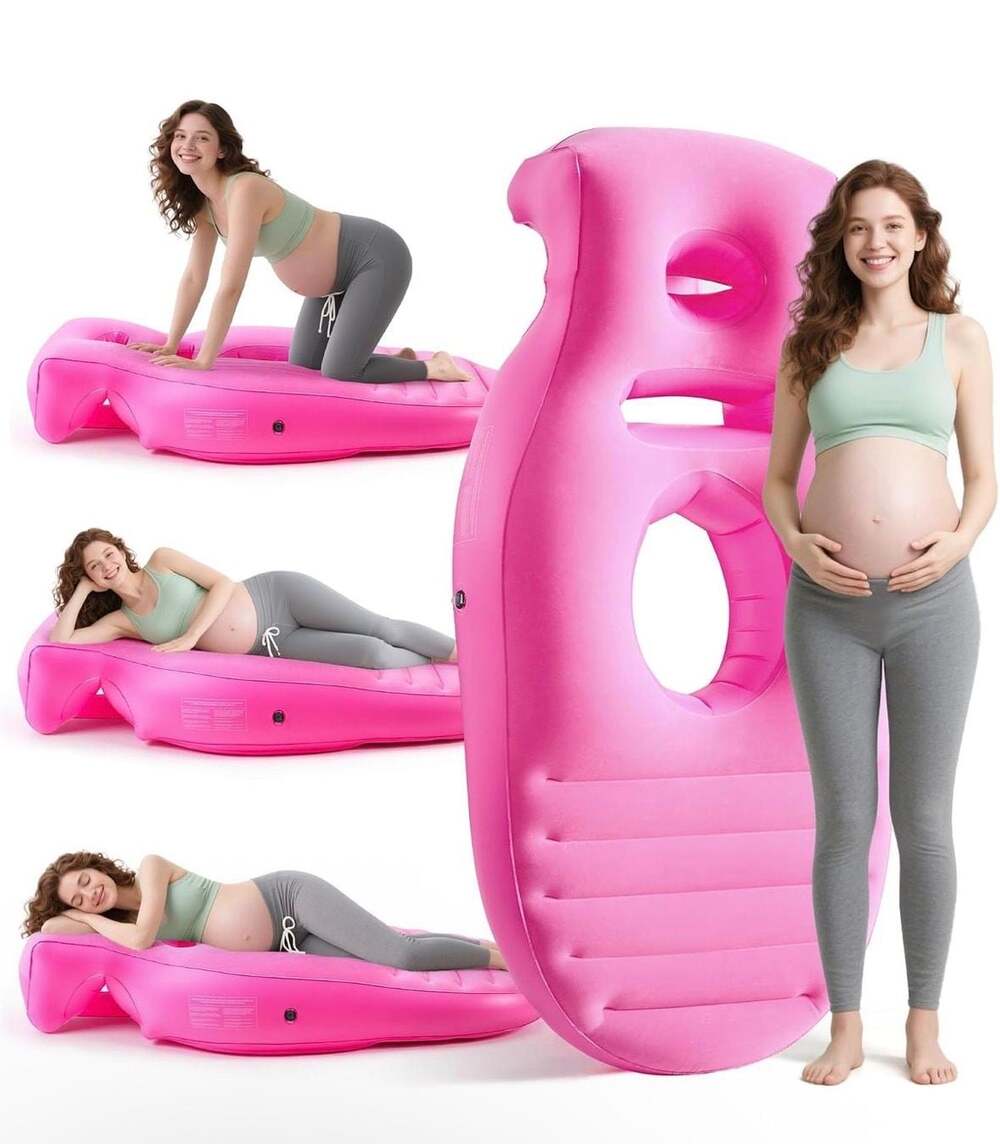 Inflatable Pregnancy Air Bed with Belly Hole and Ultra Plush Flocked Top, Pink